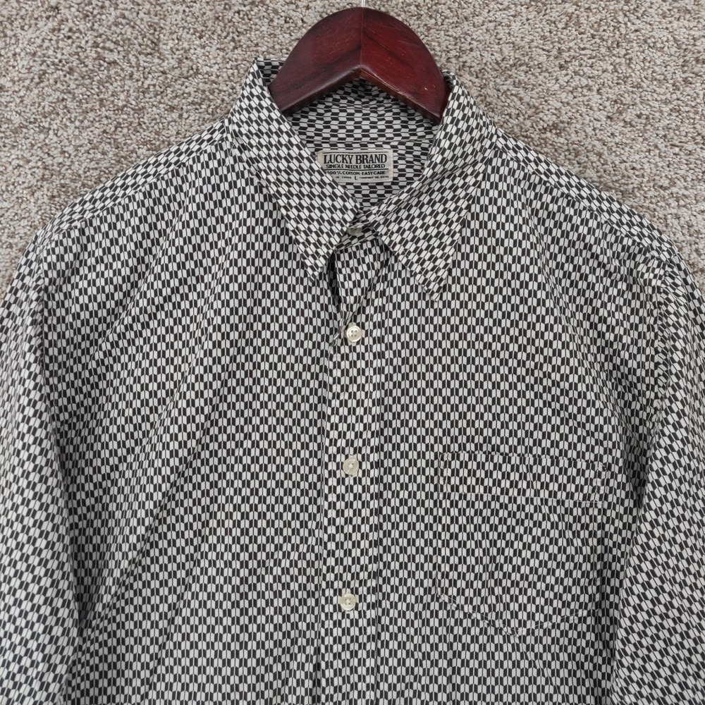 Vtg Lucky Brand Shirt Men Large Check Single Needle Tailored Long Sleeve Button